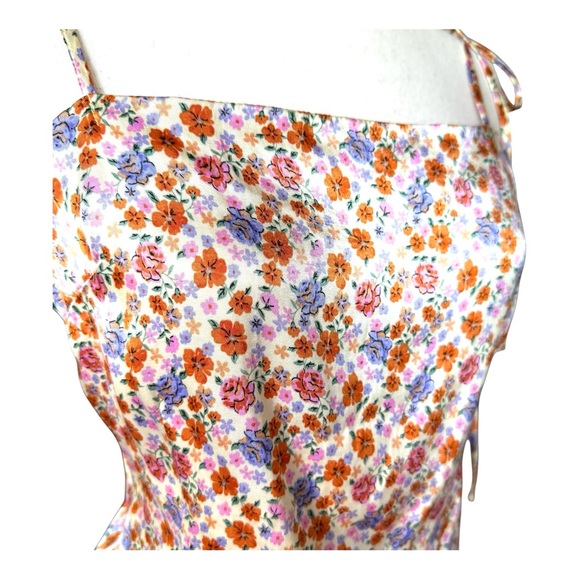 Topshop Floral Top Tie Strap Cami Tank Orange Pink Ditsy Flowers Blouse US 12 - Picture 3 of 8